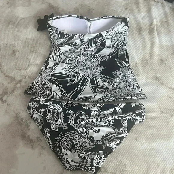 Lauren Ralph Lauren Black Graphic Floral Twist Tankini Swimsuit Sz 8 Bottom Sz 6 - Picture 7 of 9